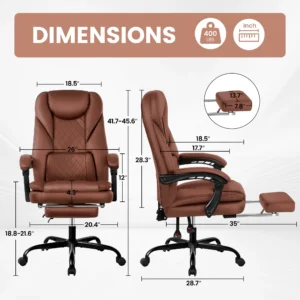 Office Chair with Footrest Reclining Faux Leather Chair High Back Lumbar Support Ergonomic Office Chair with Padded Armrests, Brown
