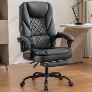 Executive Office Chair, Big and Tall Office Chair with Footrest Reclining Faux Leather